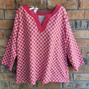 Charter Club Womens Top Blouse Pullover 3/4 Sleeves Red White Size XL